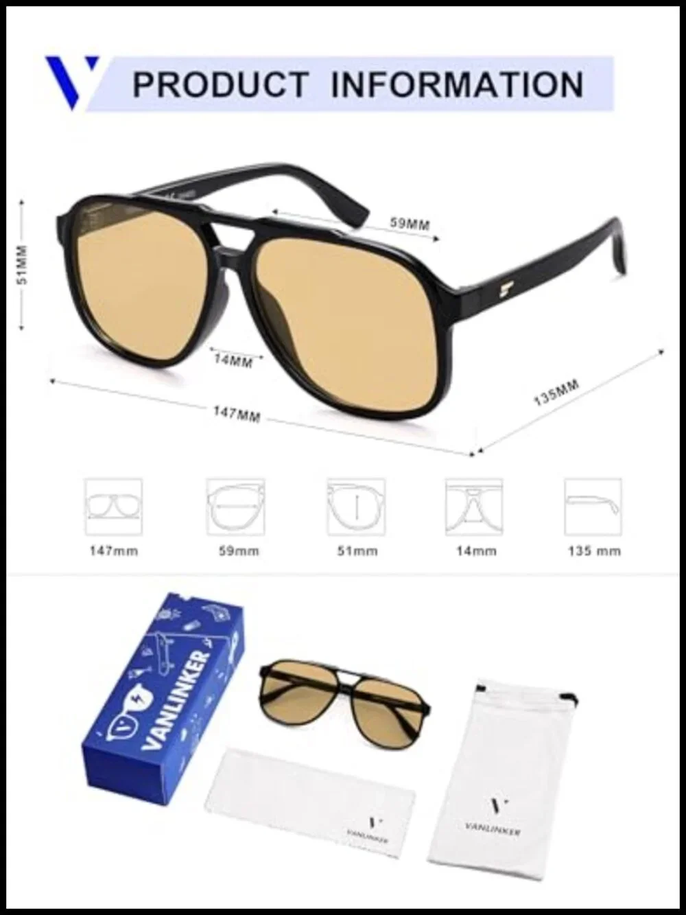 Retro Polarized Square Aviator Sunglasses Oversized UV400 Protection Unisex